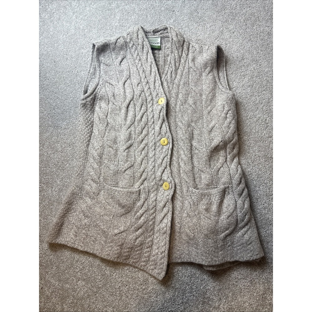 Shannon Woolen Mills Made In Ireland Beige Merino‎ Wool Sweater Vest Sz M